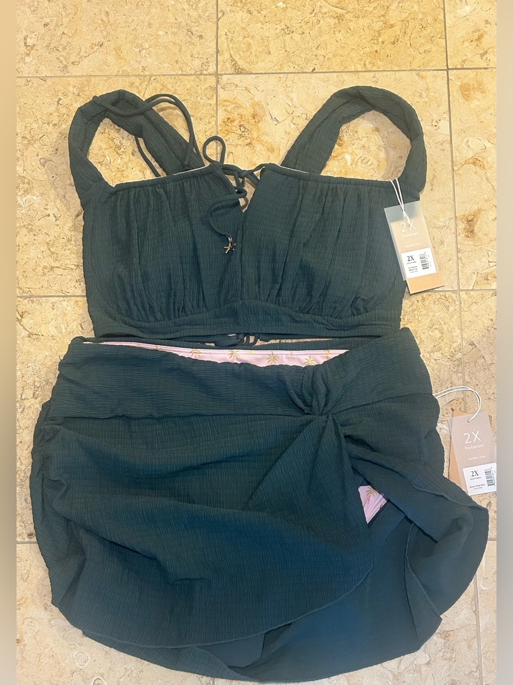 Popflex NWT Sea Maiden Bikini Top & Sunset Swim Skirt in Green Dilly Size 2X - Picture 8 of 12